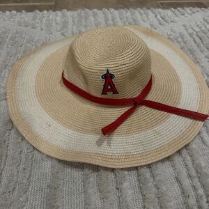 Women’s Angel’s Straw Sun Hat with Red Trim and Team Logo with Free straw cowboy